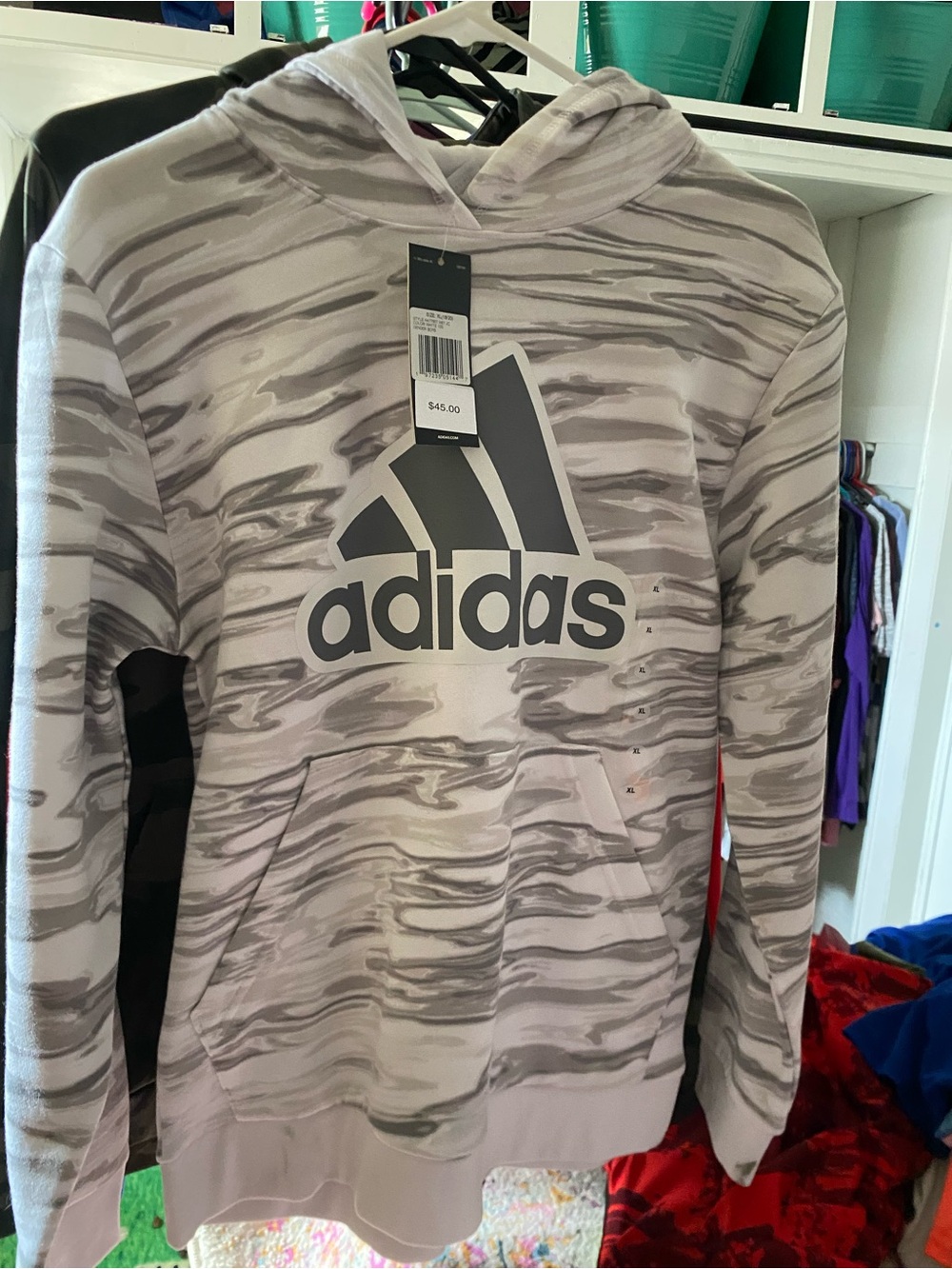 adidas Gray White Camouflage Logo Hoodie